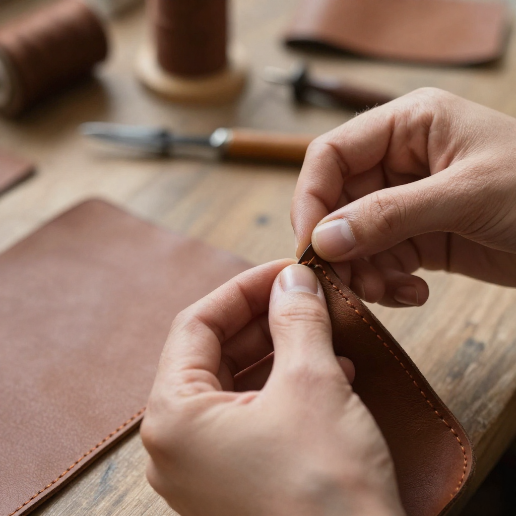 Artisan crafting handmade gift in workshop