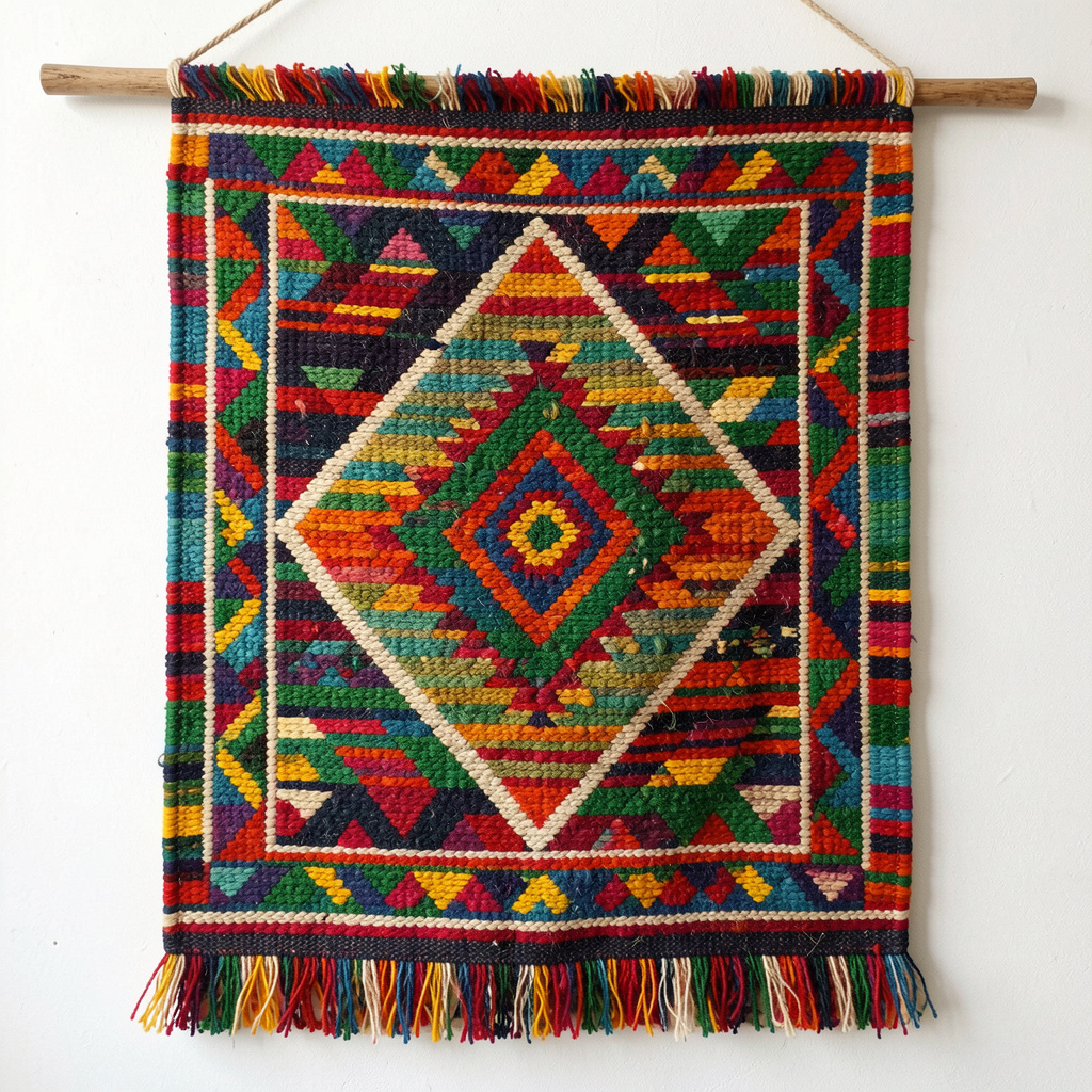 Colorful hand-woven textile wall hanging