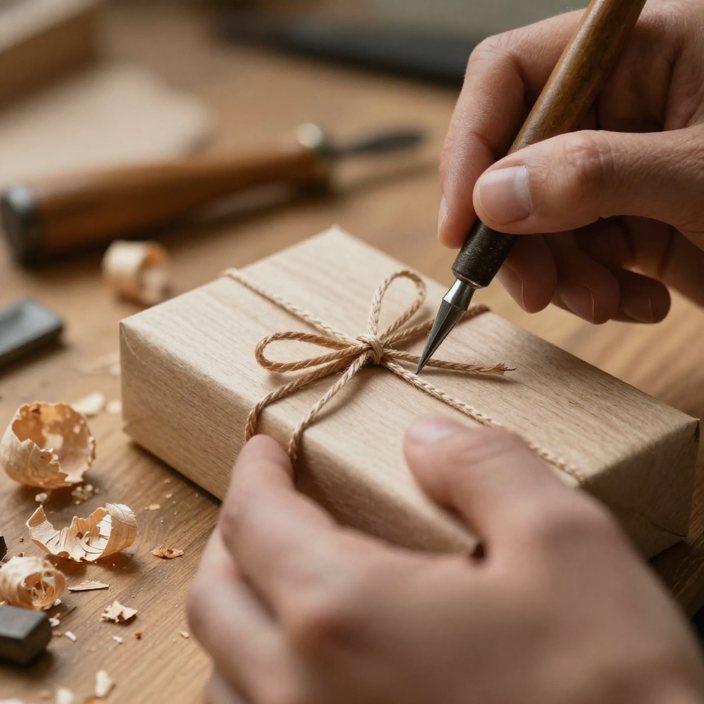 Close-up of artisan hands working on handmade gift